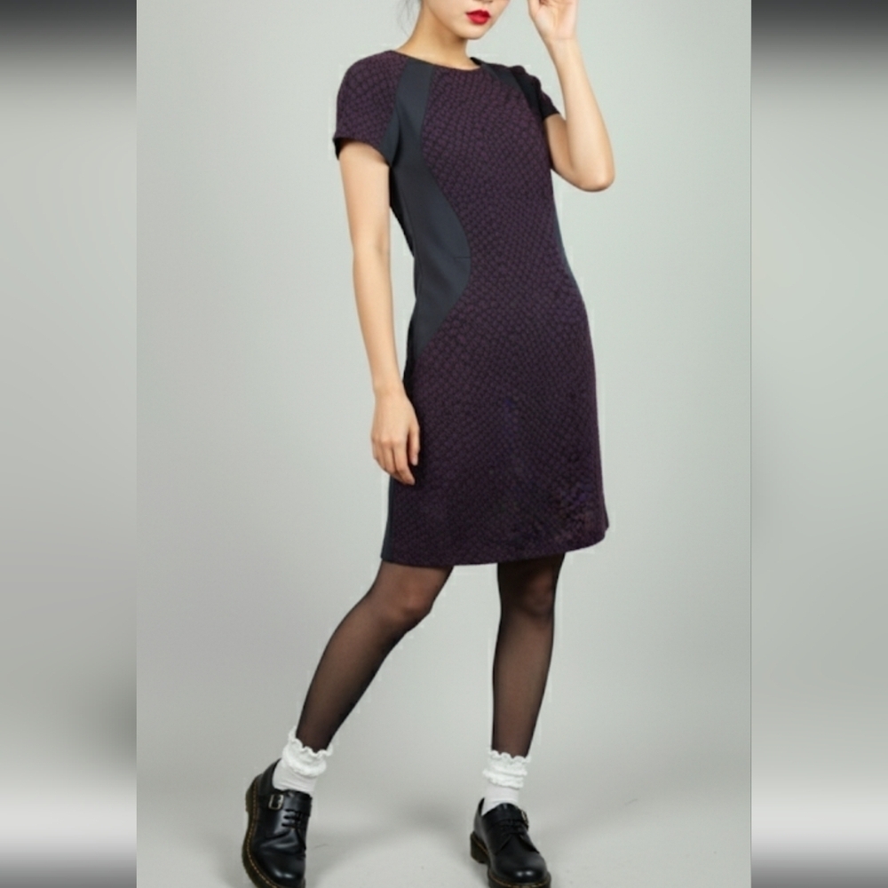 Short Sleeve Dress Hour Glass Shape Soft Stretchy Comfortable Burgundy and Black